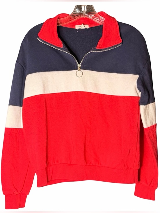 Garage Tops - Colorblock Half-Zip Pullover Sweatshirt in Red, Navy & White —#070